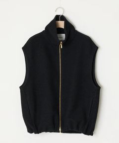 WOOL SILK BLENDED LIGHT ZIP VEST (BLACK) 綿 / サイドポケット / ダブルZIP / 裾ドローコード / ADWS-501-22