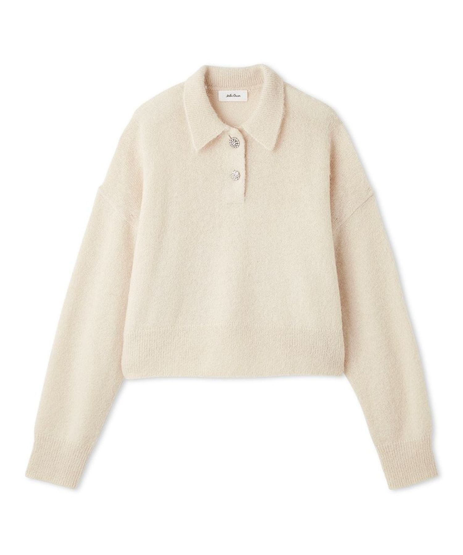 ビジュー釦クロップドポロニットプルオーバー (LBEG) ウール /  ビジューボタン / ポロ衿 / ふんわり質感 / 09WNT255104