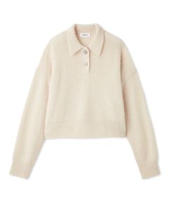 ビジュー釦クロップドポロニットプルオーバー (LBEG) ウール /  ビジューボタン / ポロ衿 / ふんわり質感 / 09WNT255104