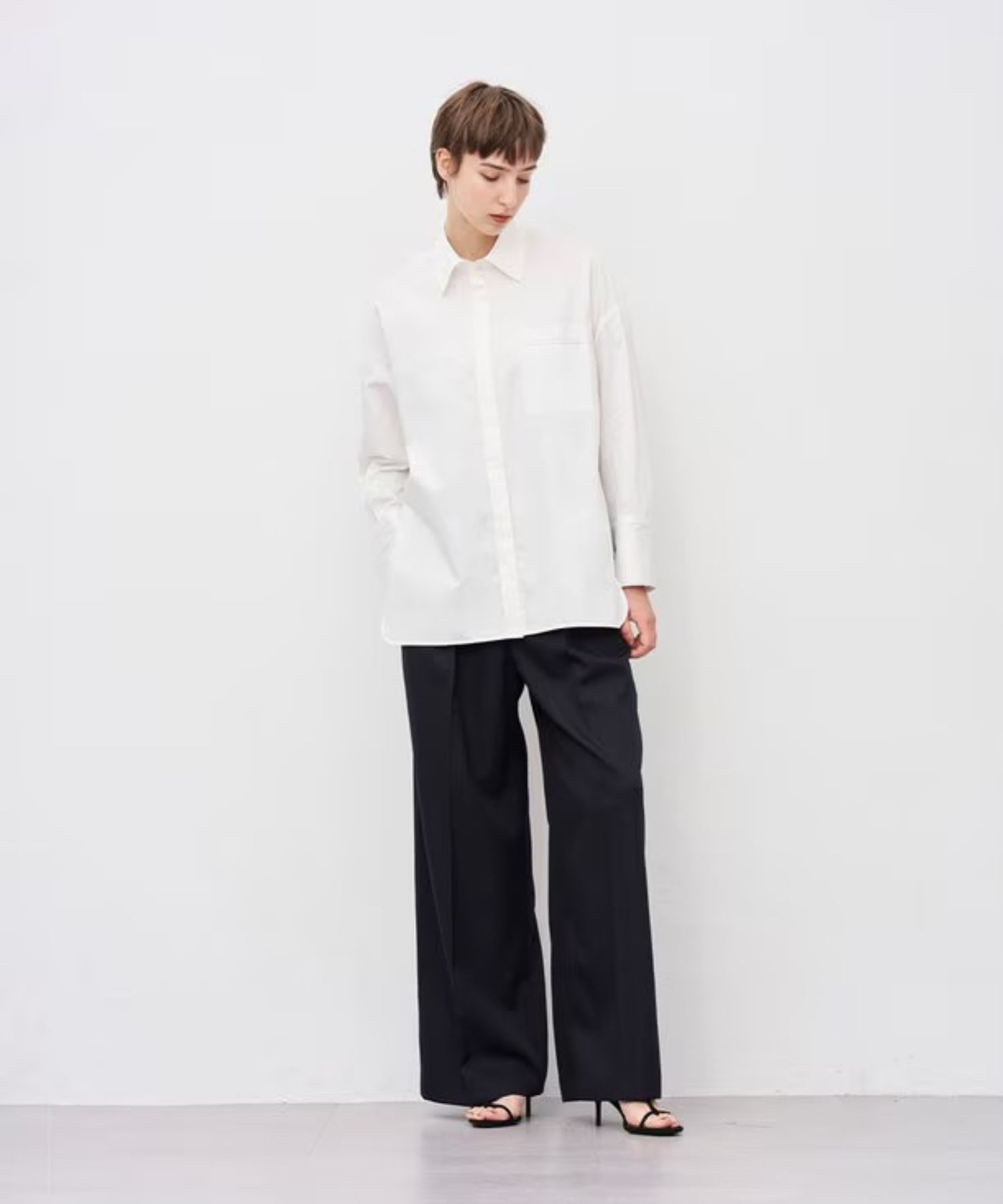 TWドビードスキンワイドトラウザー(ネイビー)ポリエステル / ハイウエスト / PRUVGA0816