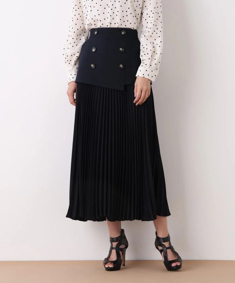 ソフトオックスプリーツスカート(ネイビー)ポリエステル100% / ストレッチあり / 前ポケット×2 / 0316120203