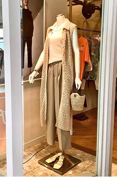 クロシェニットポロワンピース (ベージュ) コットン /  ポロ襟 / インナーキャミワンピース付き