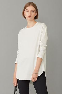 シンプルジャージーロングスリーブTシャツ(オフホワイト)綿100% / 両サイドラウンドスリット