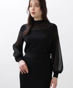 ギャザーネックシフォンコンビニット (ブラック) / レーヨン・ナイロン / ウォッシャブル / セットアップ / 0315270918