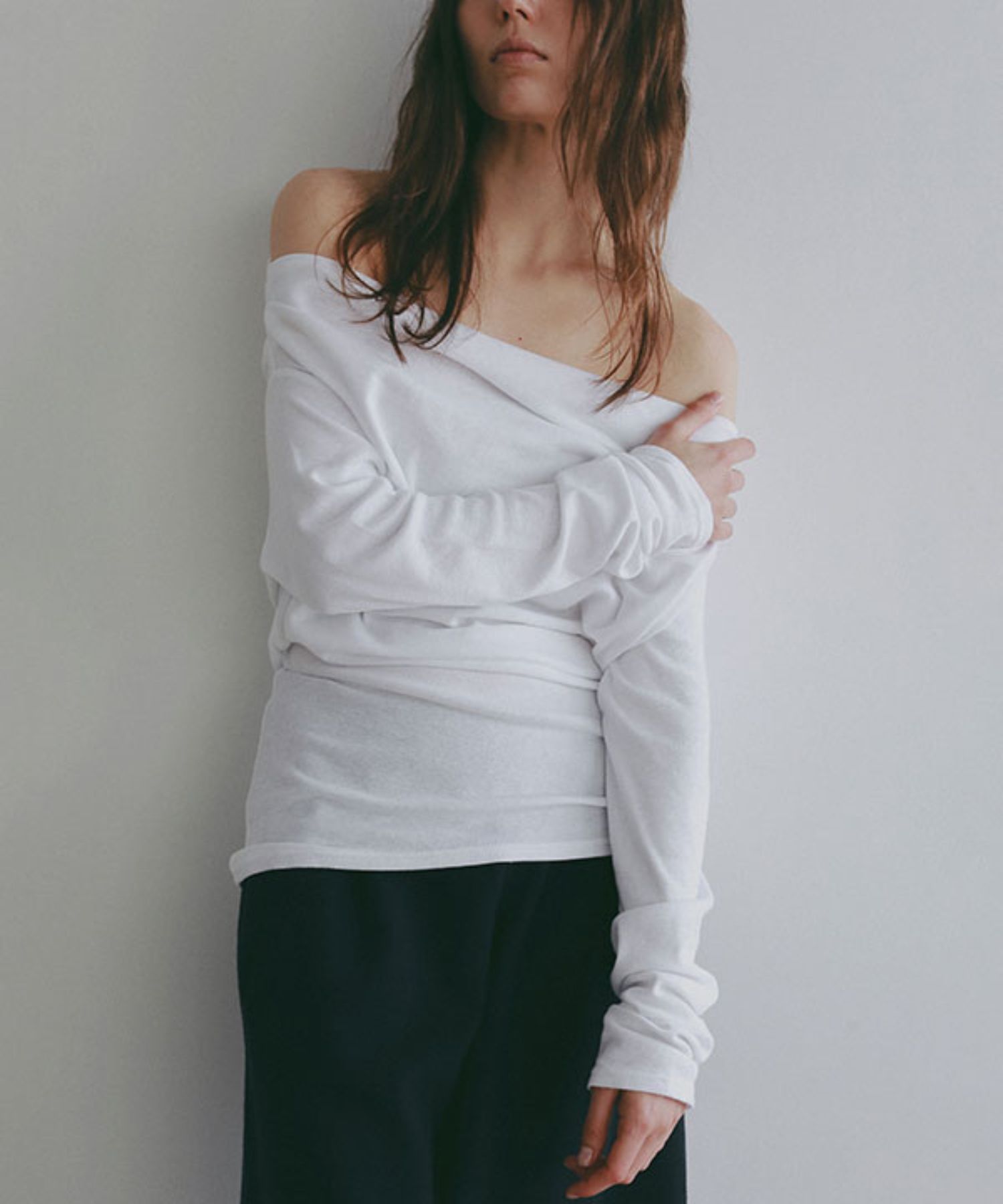 ワンショルダードレーププルオーバー(ホワイト) 綿 / ウォッシャブル / 手洗い可 / 1226212079