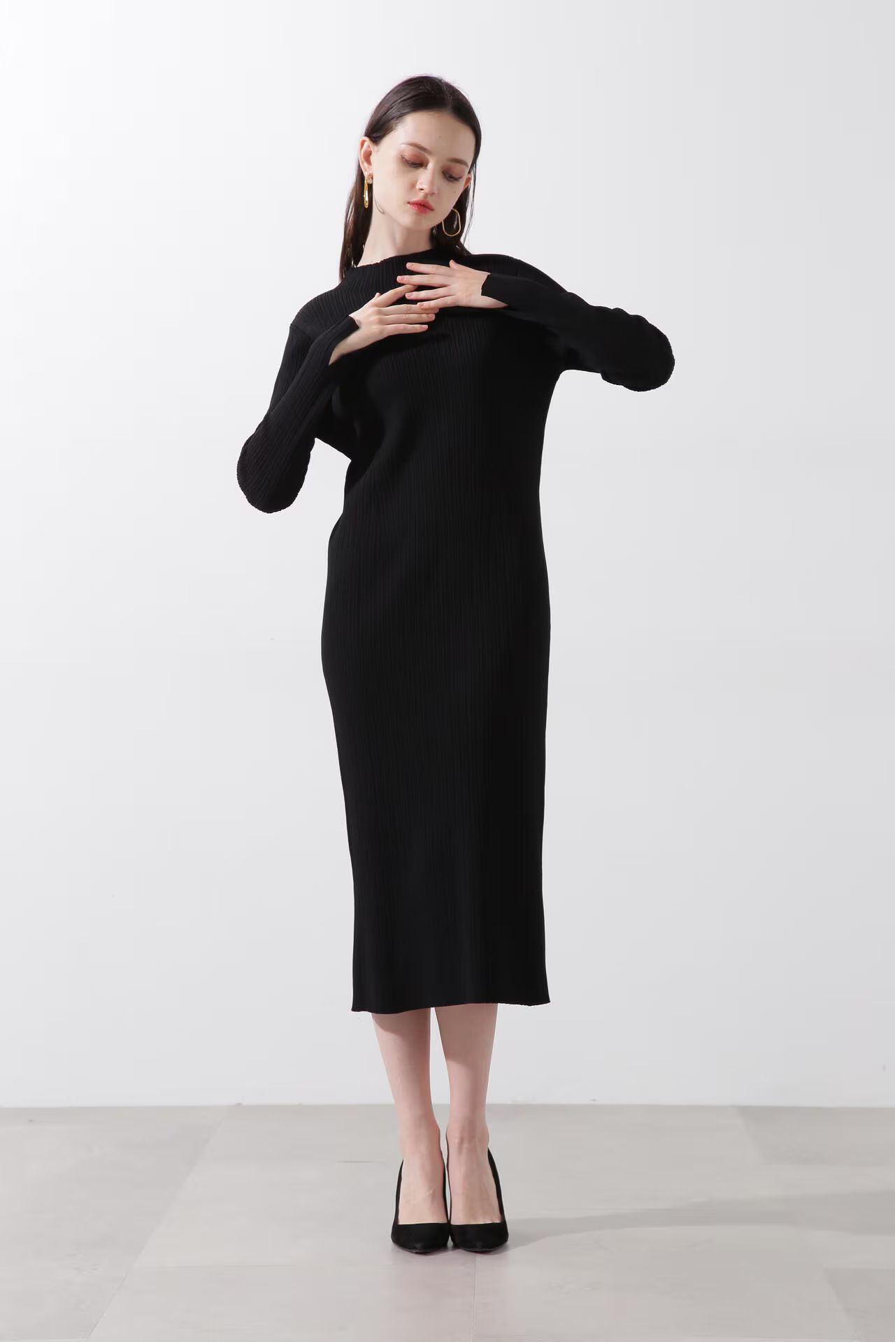 レイヤードニットワンピース (ベージュ) / ワンピースとジレのセット販売 / ストレッチ / ウォッシャブル / 0315147212