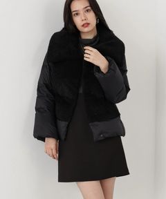 ファーコンビビックカラーミドルダウンコート(ブラック)ナイロン / 前ドット釦あき / 裏地付き / ポケット×2 / 0315252102