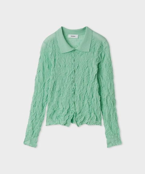 ワッシャーニットシャツ(ミント)綿 / シアー素材 / 伸縮性有り / ウォッシャブル / MWND261063