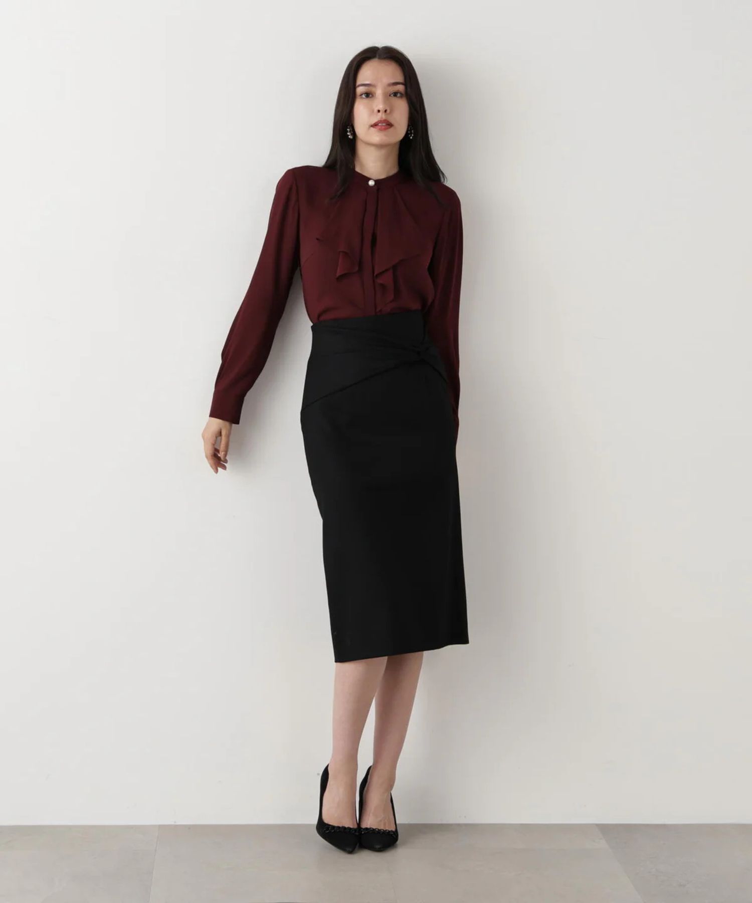 クロスウエストジャージスカート(ブラック)毛 / 裏地付き / 後ファスナーあき / 後ベンツあり / 0315220107