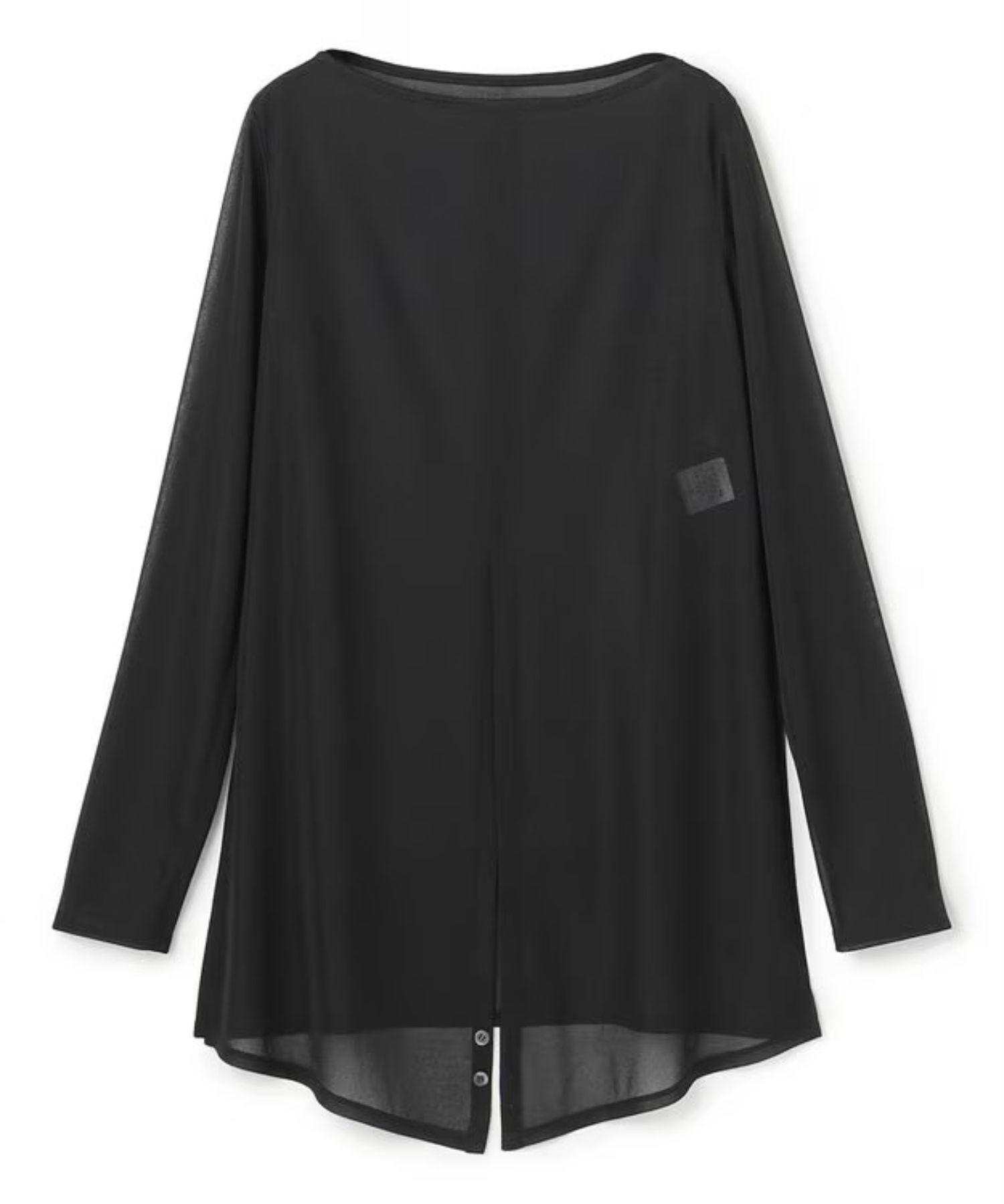 トリコットシフォンカシュクールトップス(ブラック) ポリエステル / ウォッシャブル / シアージャージ素材/ ボートネック / フロントスリット / KKUVGW0102