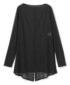 トリコットシフォンカシュクールトップス(ブラック) ポリエステル / ウォッシャブル / シアージャージ素材/ ボートネック / フロントスリット / KKUVGW0102