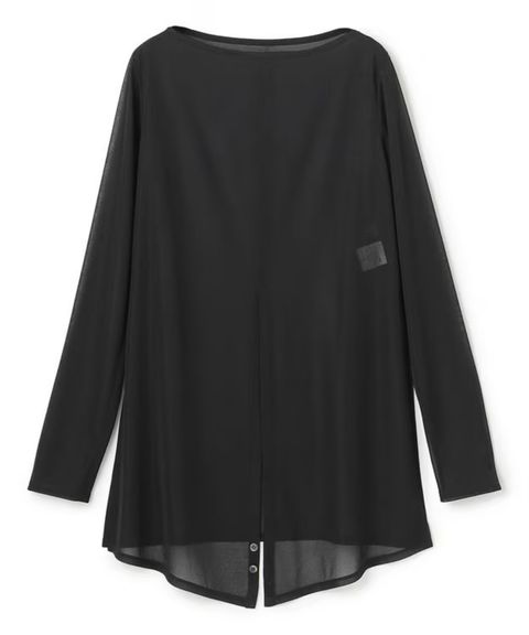 トリコットシフォンカシュクールトップス(ブラック) ポリエステル / ウォッシャブル / シアージャージ素材/ ボートネック / フロントスリット / KKUVGW0102