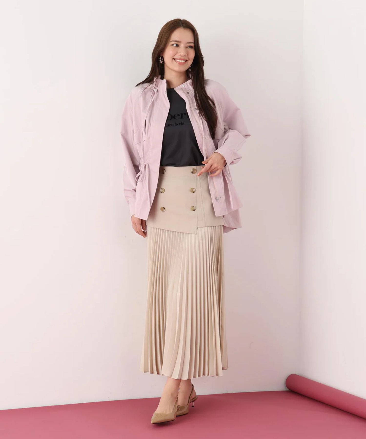 ソフトオックスプリーツスカート(ベージュ)ポリエステル100% / ストレッチあり / 前ポケット×2 / 0316120203