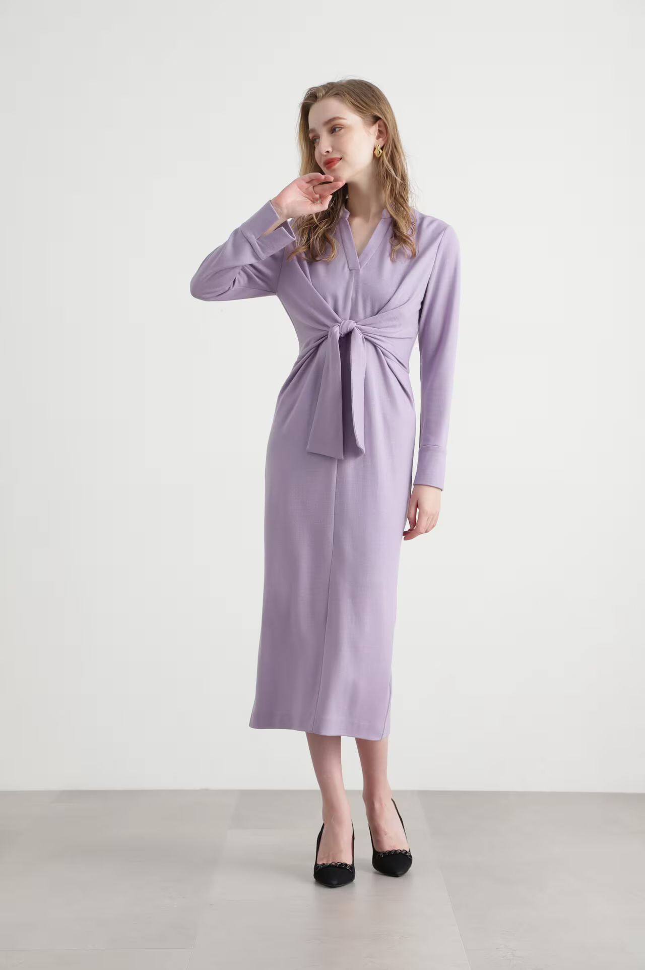 ウエストリボンジャージワンピース (パープル) / ウール / ストレッチ / キャミワンピ付き / 0315140213