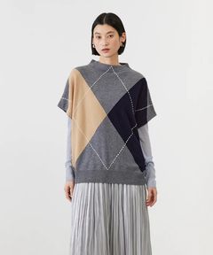 ARGYL INTARSIA VEST (CLOUD) 毛 / ハンドステッチ / 柔らかい /  ADWS-501-27