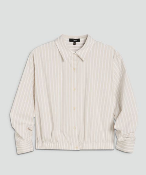 Striped Shirt W Fixed Sleeve Shirt (サンドマルチ) 綿 / 七分袖 / ウエストゴム/ 手洗 可 / 01-6108220