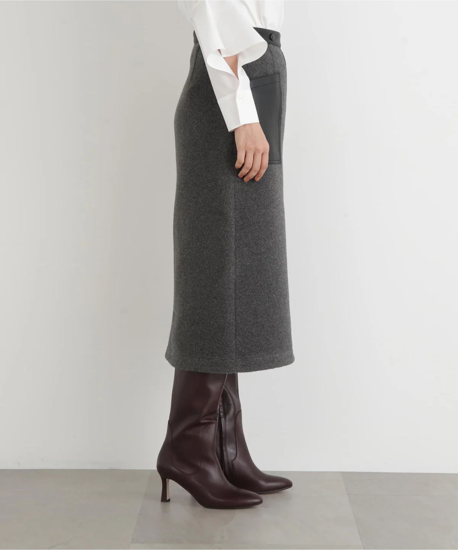 ウールレットジップスカート(ミディアムグレー)ポリエステル100% / 裏地なし / 前スリット / 0315220106