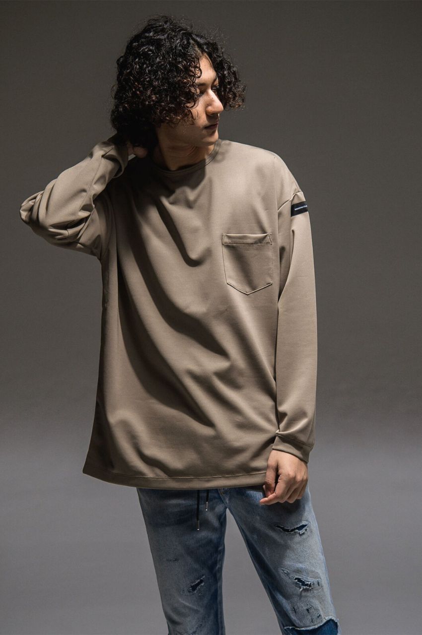 Double LOOSE pocket LONG TEE WHITE / シルキータッチ ロングスリーブルーズTシャツ