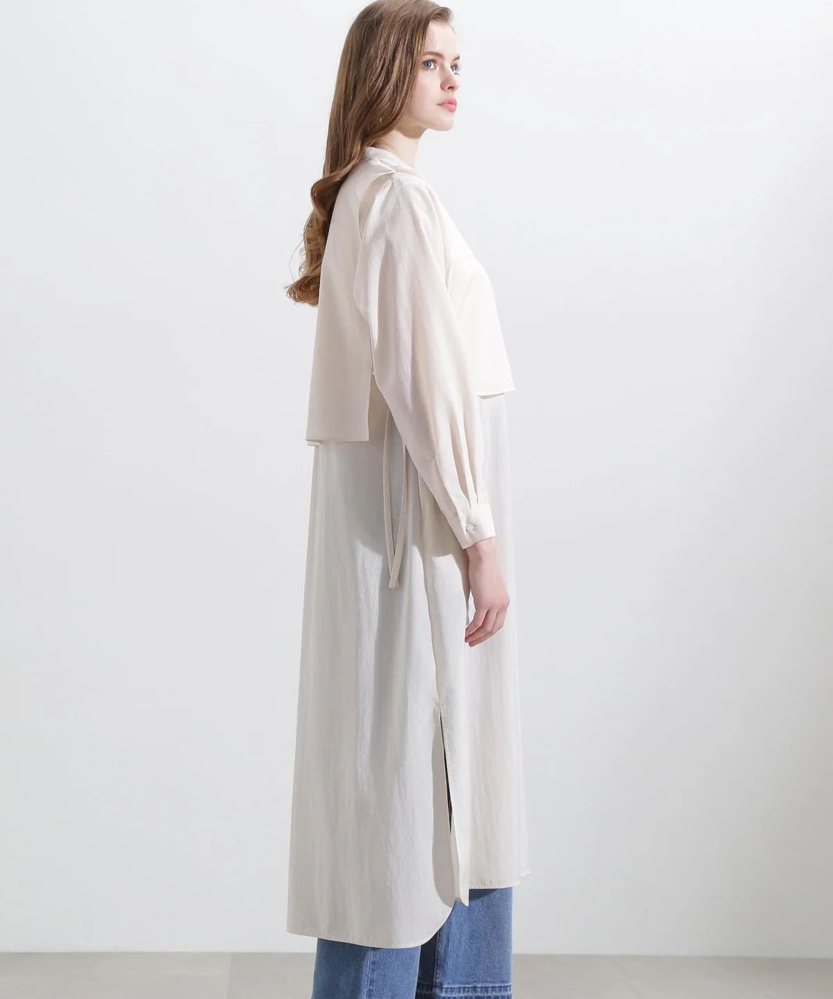 レイヤードシャツワンピース (ベージュ) / ポリエステル 100% / ウォッシャブル / 0315140305