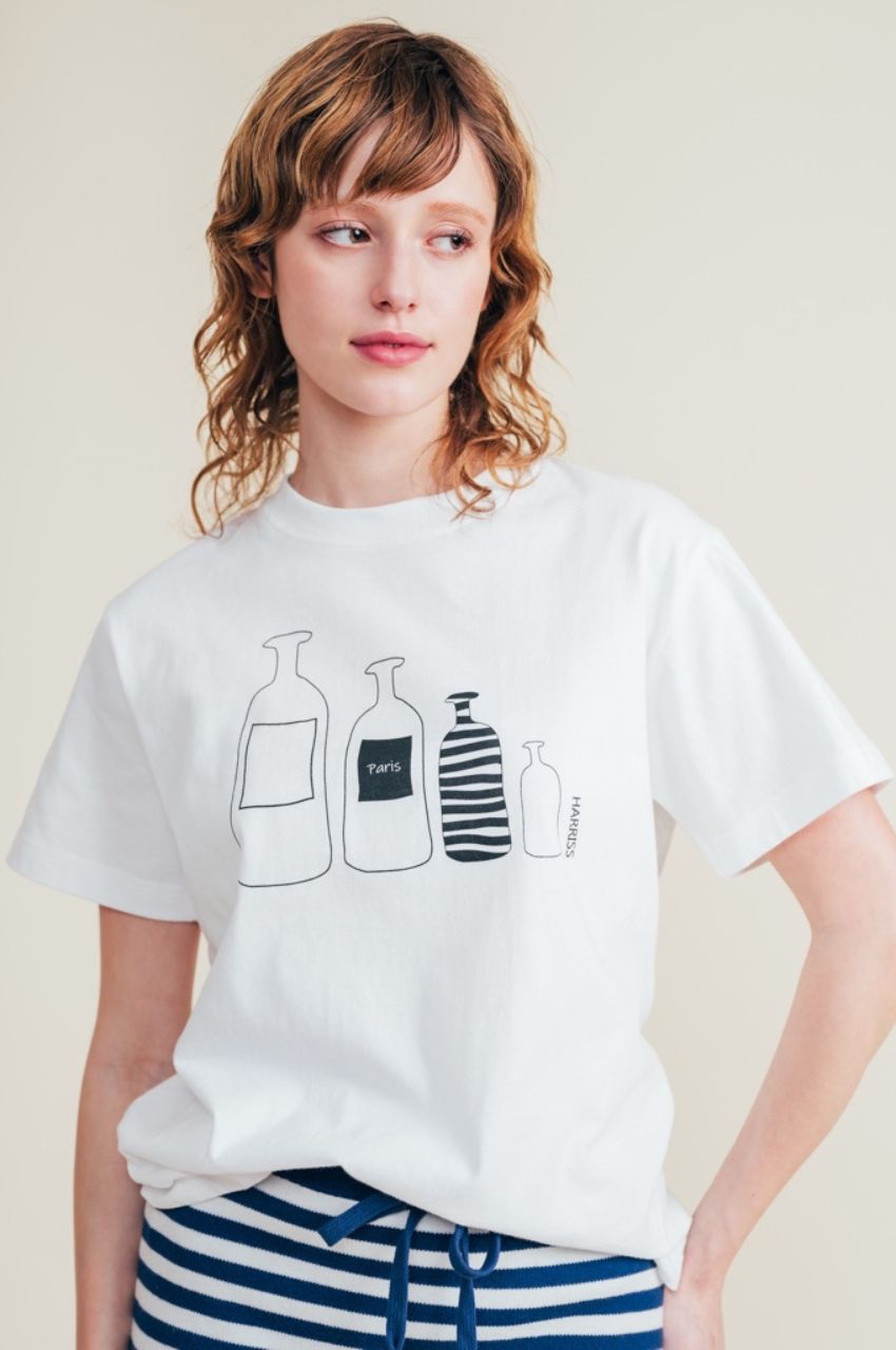 プリントTシャツ (オフホワイト) コットン / ボトルプリント / クルーネック