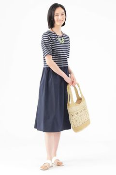 ボーダーコンビネーションワンピース (ネイビー) 再生繊維 / ウォッシャブル / 抗菌 / 消臭 / U1J-76-373-28