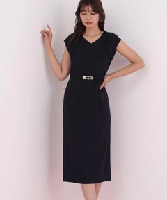 ハイツイストワンピース(ネイビー)トリアセテート / 裏地付き / 後ファスナー / 後裾にベンツあり / 膝がちょうど隠れる丈 / ストレッチあり / 共地ベルト付き / 0316940099