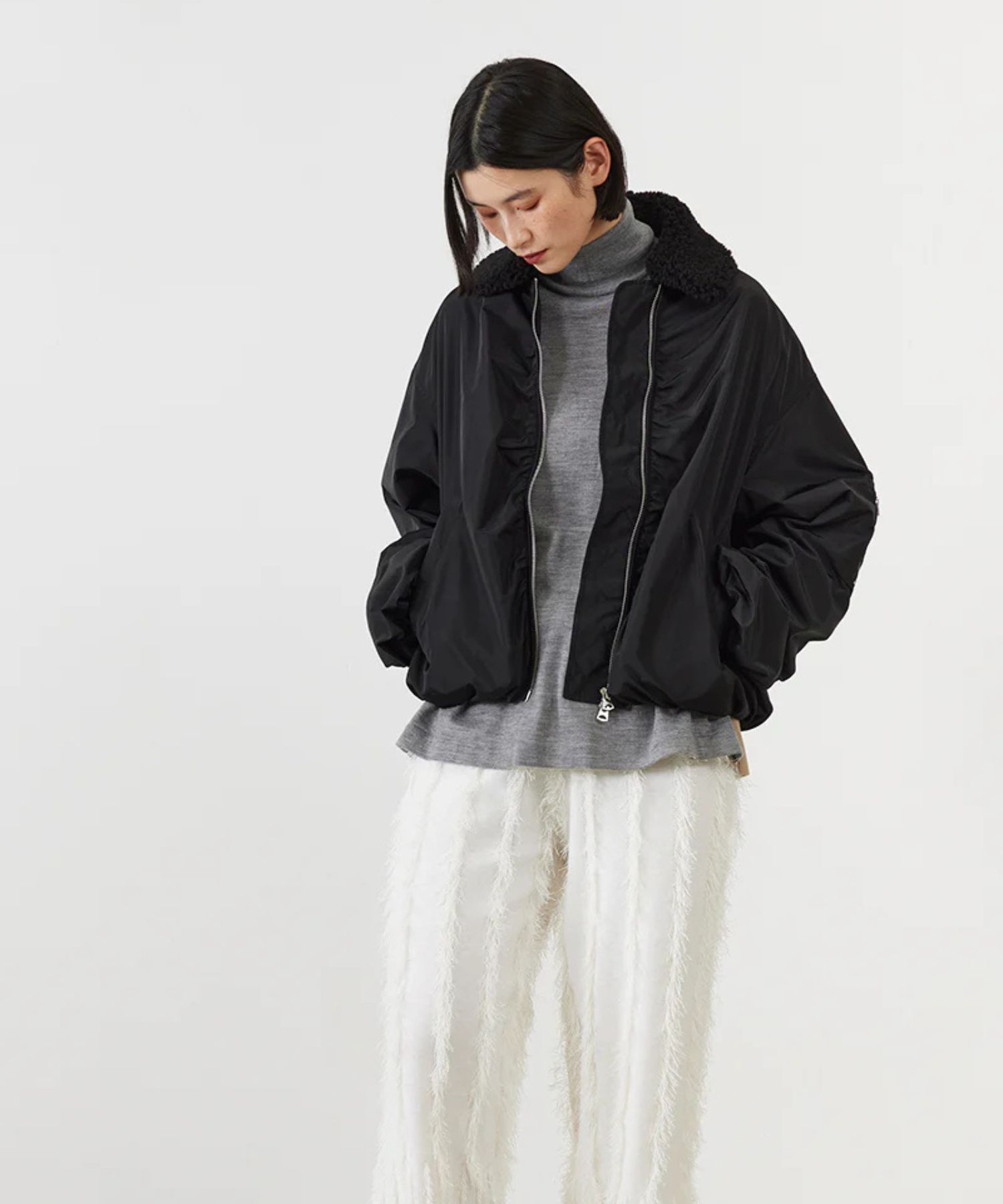 LIGHT COCOON JACKET (BLACK) ポリエステル / 付け衿取外し可 / 軽量 / ADWS-501-34