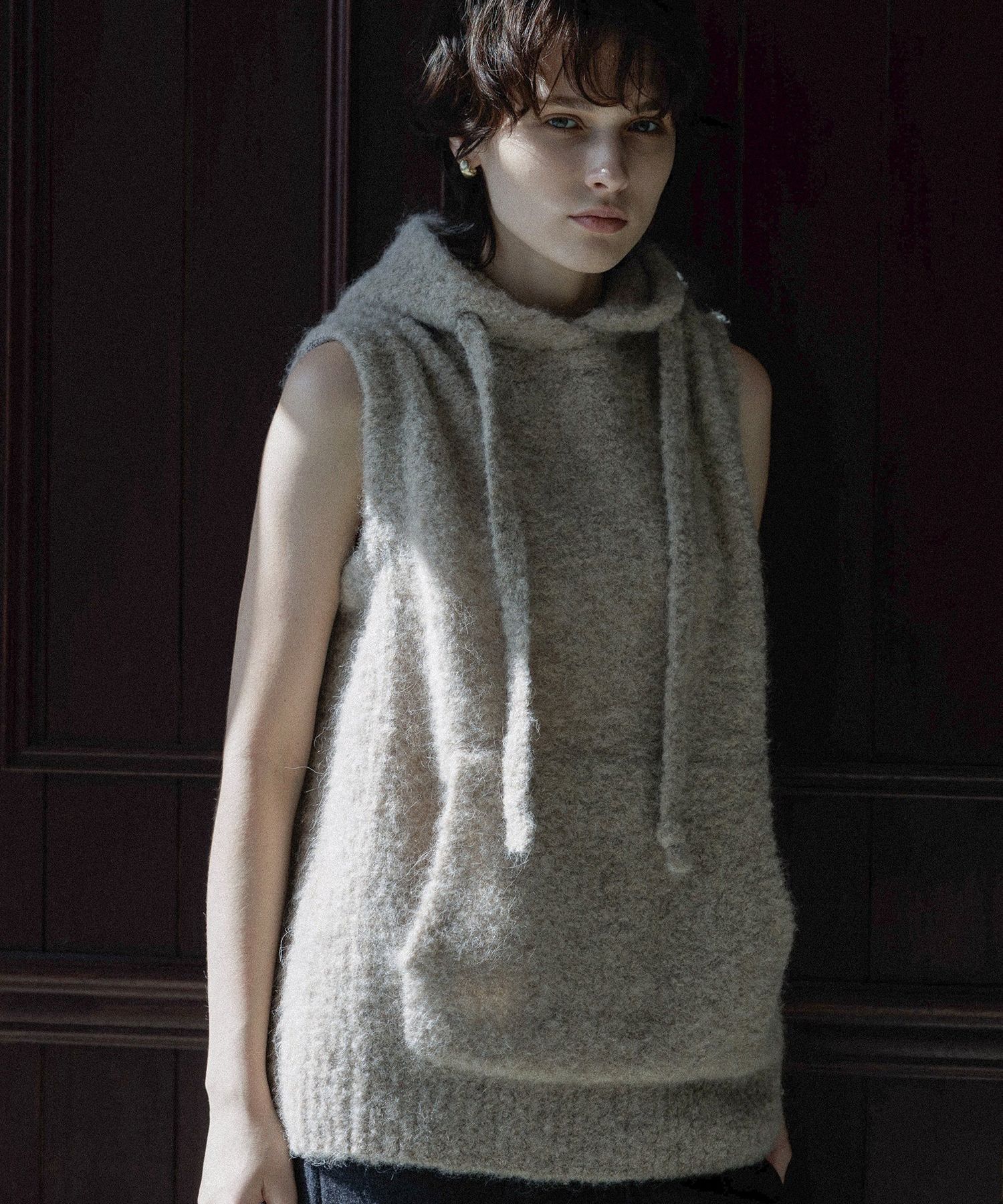 alpaca loop hoodie vest (BEIGE) アルパカ / 保湿性 / ベビーアルパカ / 静電気防止加工 / 軽量 / CT25318