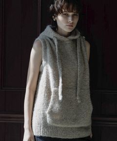 alpaca loop hoodie vest (BEIGE) アルパカ / 保湿性 / ベビーアルパカ / 静電気防止加工 / 軽量 / CT25318