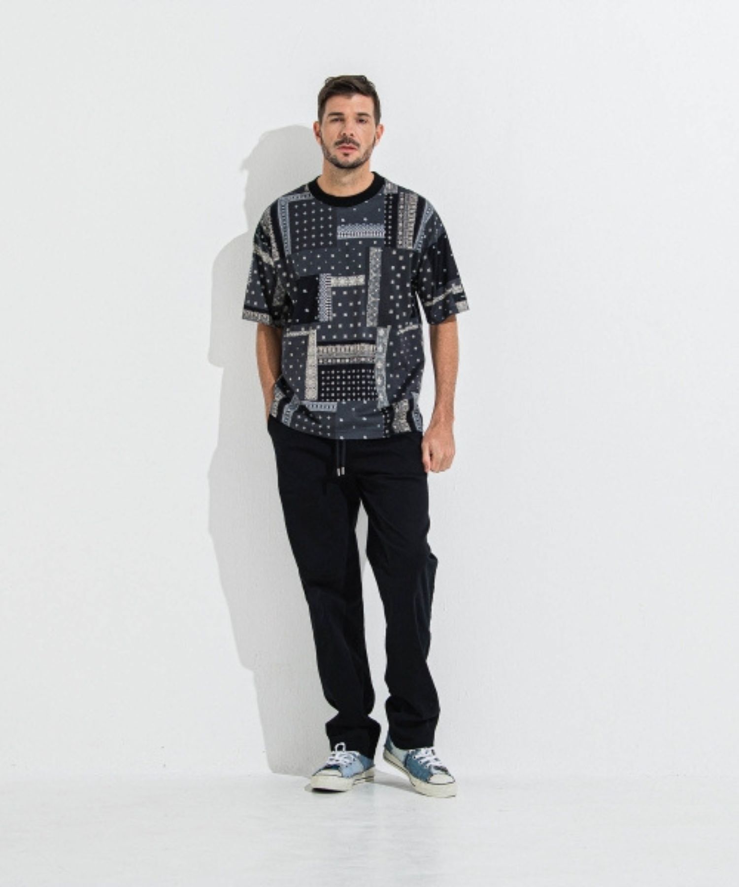 BANDANA OVER  TEE (BLACK) コットン / オーバーサイズ / オーガニックコットン / 5部袖 / RC36-T-009