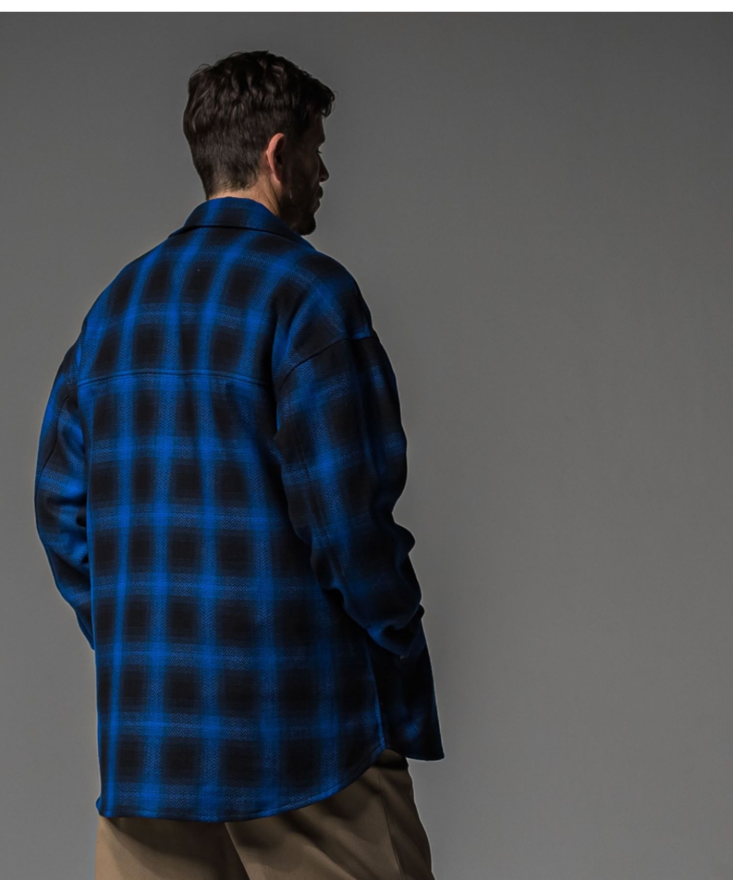 CHECK CPO SHIRTS JK (BLUE CHECK ) COTTON /オーバーサイス/  ドロップショルダー / フラップポケット / 手洗可 /  RC37-JK-004
