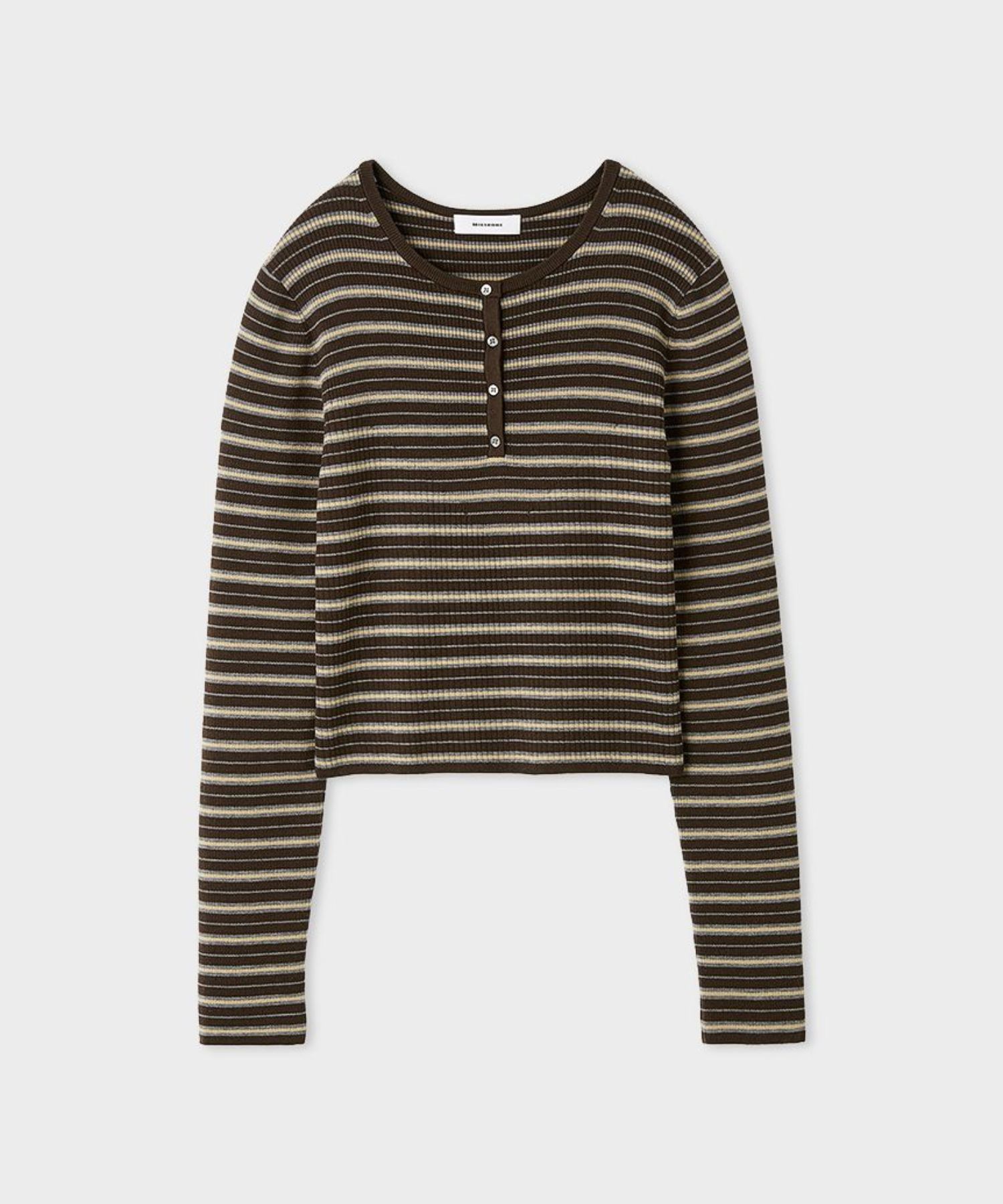 ウールシルク混ヘンリーネックリブニット(ブラウン)ポリエステル / ウォッシャブル / 手洗い可 / MWNT255027