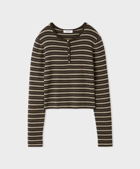 ウールシルク混ヘンリーネックリブニット(ブラウン)ポリエステル / ウォッシャブル / 手洗い可 / MWNT255027