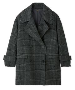 チェックビックカラーピーコート (GRY) ポリエステル / 羊毛 / 裏地有り / ミディアム丈 / 09WFC264336