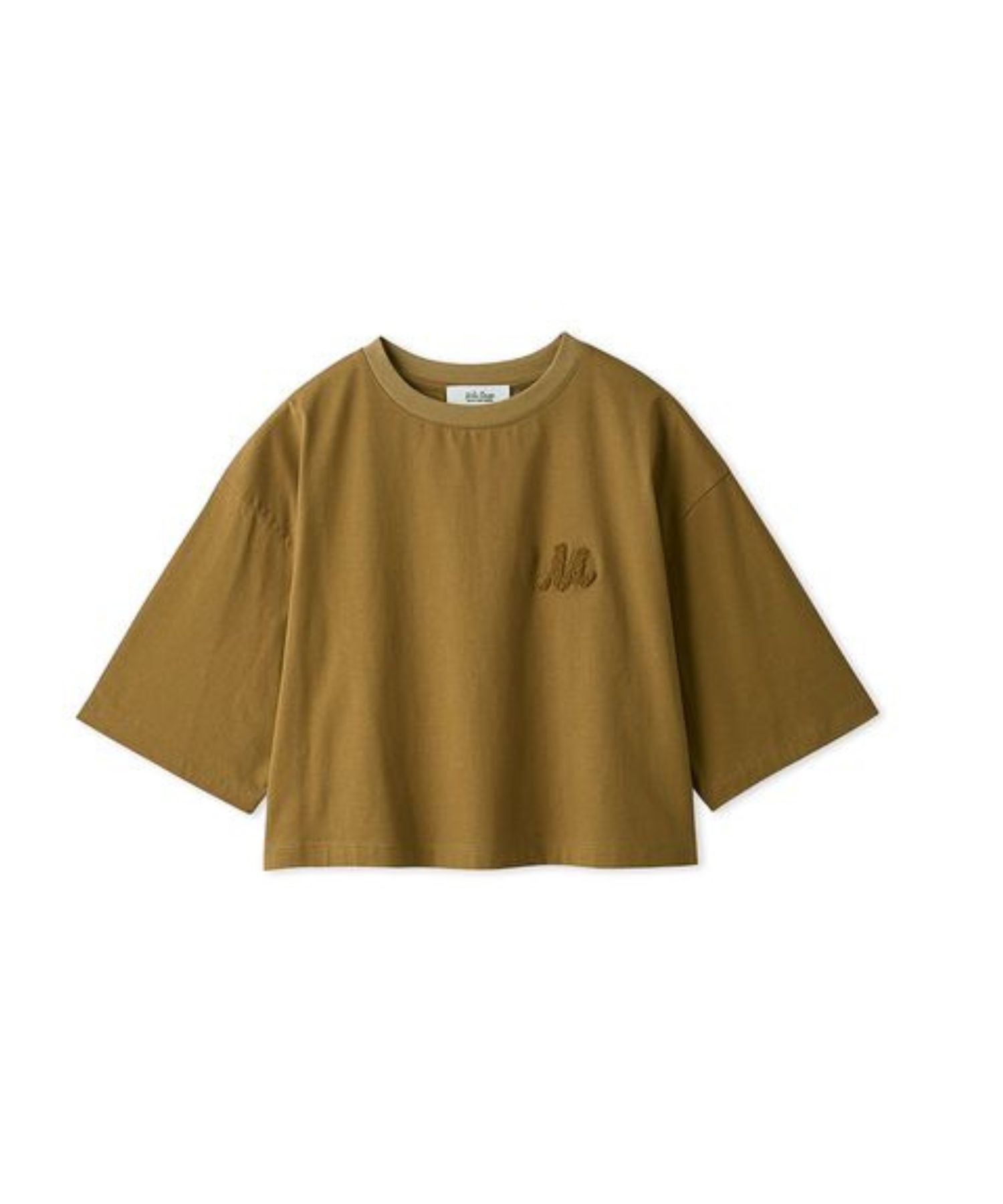 Mロゴ2サイズハイラインTシャツ (CML) 綿 /左胸刺繍 / クロップド丈 / 光沢感 / 手洗可 / 09WCT254070
