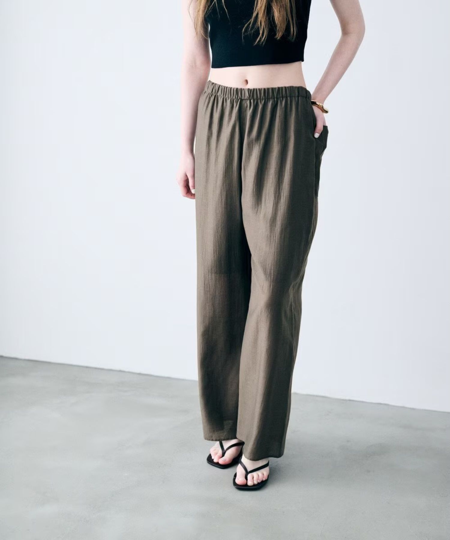 リヨセルシルクローンギャザーパンツ(トープ) セルロース / ウォッシャブル / 手洗い可 / ウエストゴム / PRUVLM0405