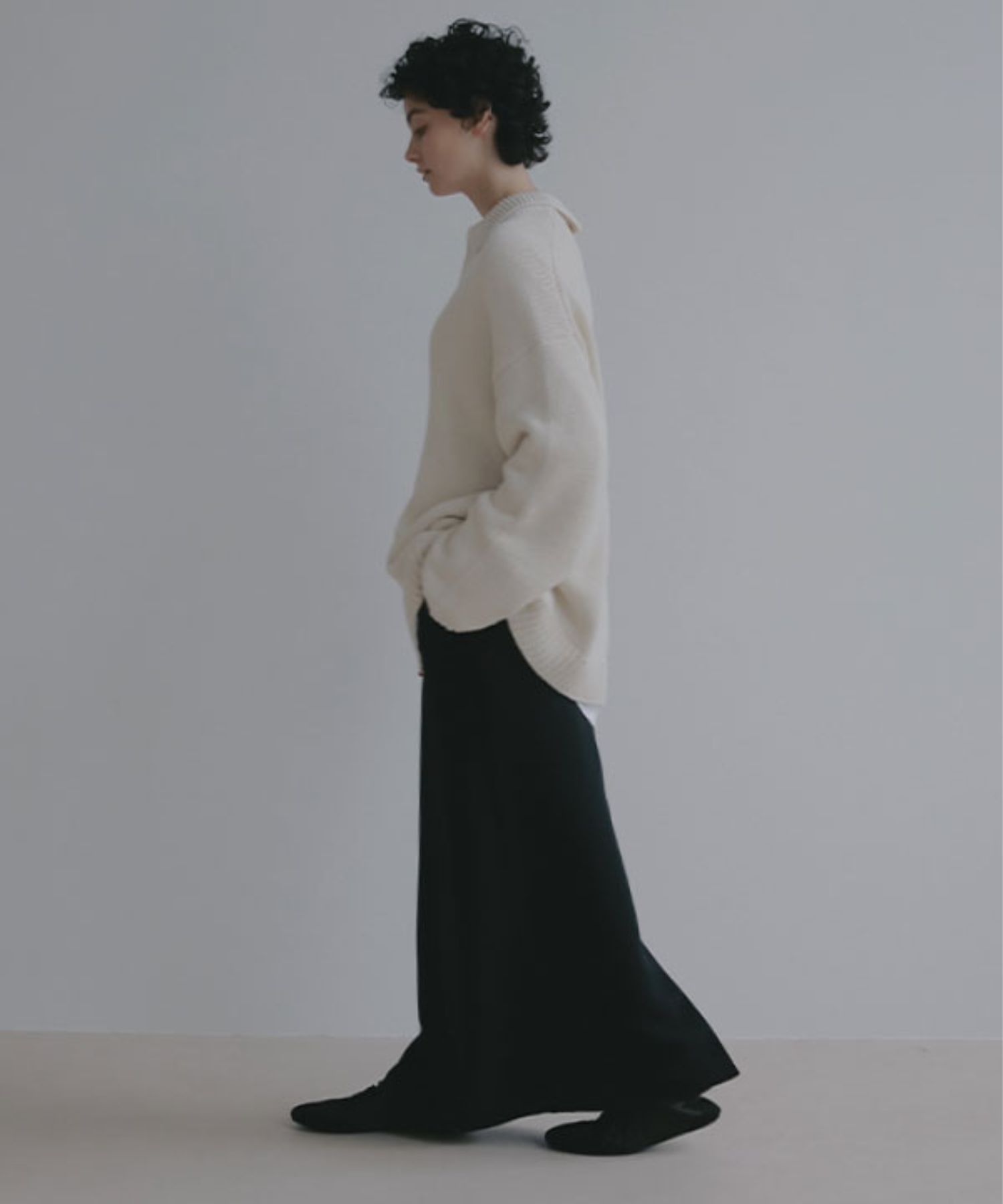 ダブルフェイスIラインスカート(ブラック) ポリエステル / シワになりにくい / ローウエスト /