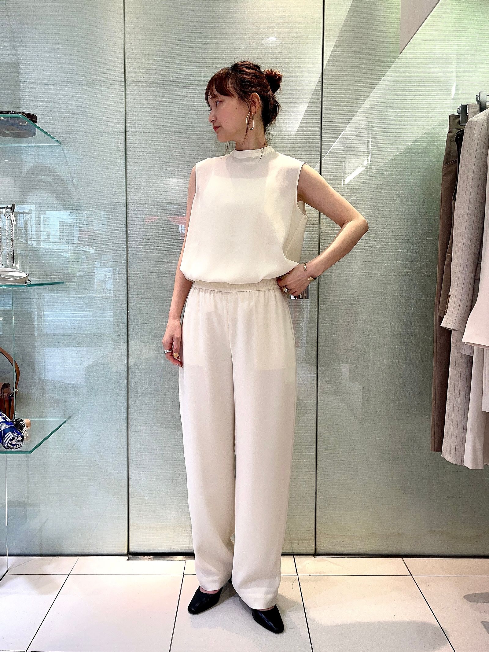 Satin Crepe Straight Pull On Pant(ライス) / トリアセテート / ウォッシャブル /  01-5206403