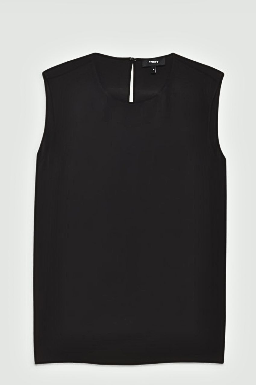 Modern Georgette Shell Top ( ブラック) シルク /  ストーレートシルエット / スリーブレス / 光沢有り / 01-5108205