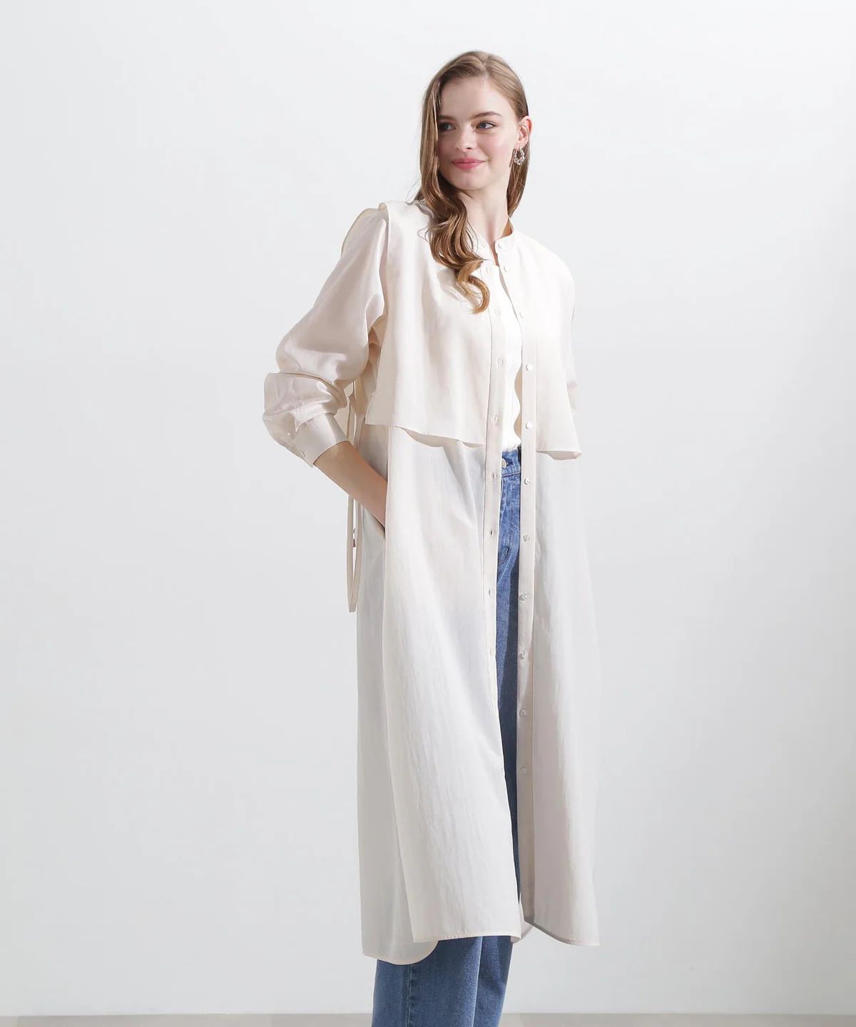 レイヤードシャツワンピース (ベージュ) / ポリエステル 100% / ウォッシャブル / 0315140305