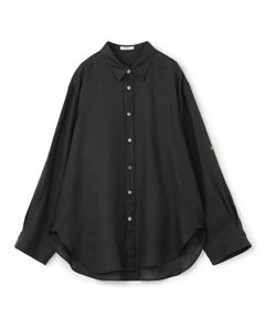 リネンシャーティング レギュラーカラーシャツ (チャコールグレー) 麻 /透け感有り/ 袖 ロールアップ仕様/ 手洗い可 / 12-01-52-01403