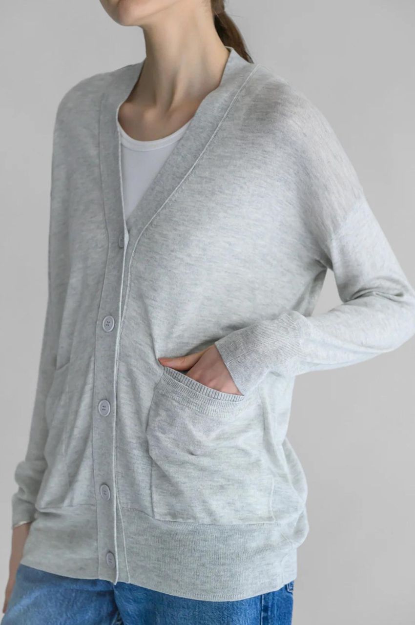 capsule Silk cashmere cardigan with pockets (L.GREY) シルク / Vネック / 静電気防止加工 / 手洗い可 /CT24118