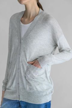 capsule Silk cashmere cardigan with pockets (L.GREY) シルク / Vネック / 静電気防止加工 / 手洗い可 /CT24118