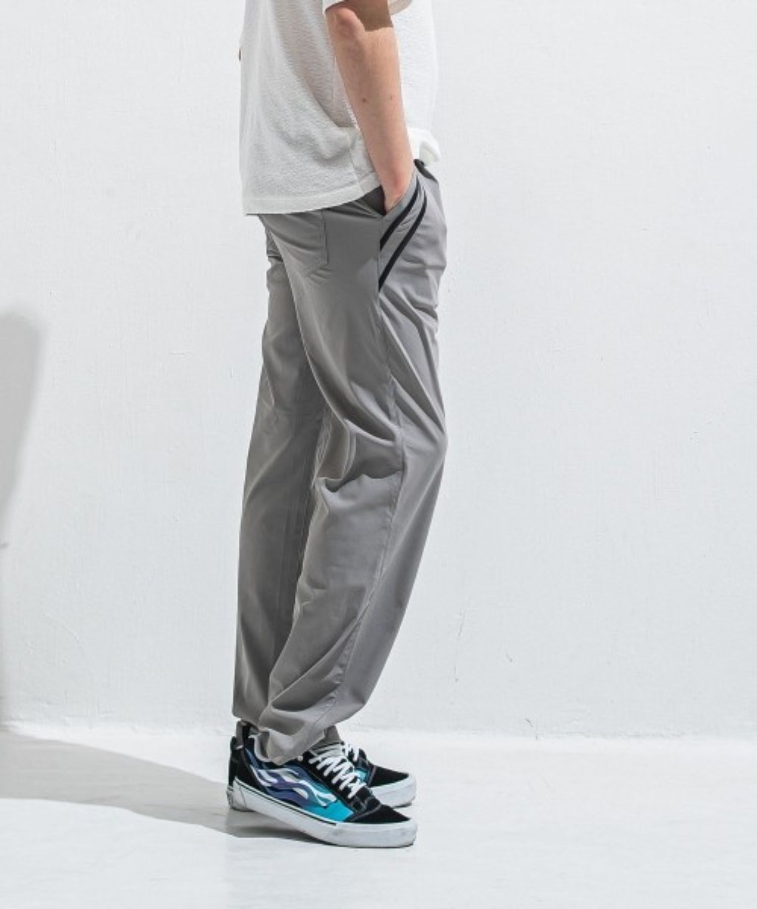 EDGE NYLON SEMI WIDE PT(GREY) ナイロン/ 360°ストレッチ/ 5ポケット / エコレザーライン / 手洗可 /  RC40-ST-014WT