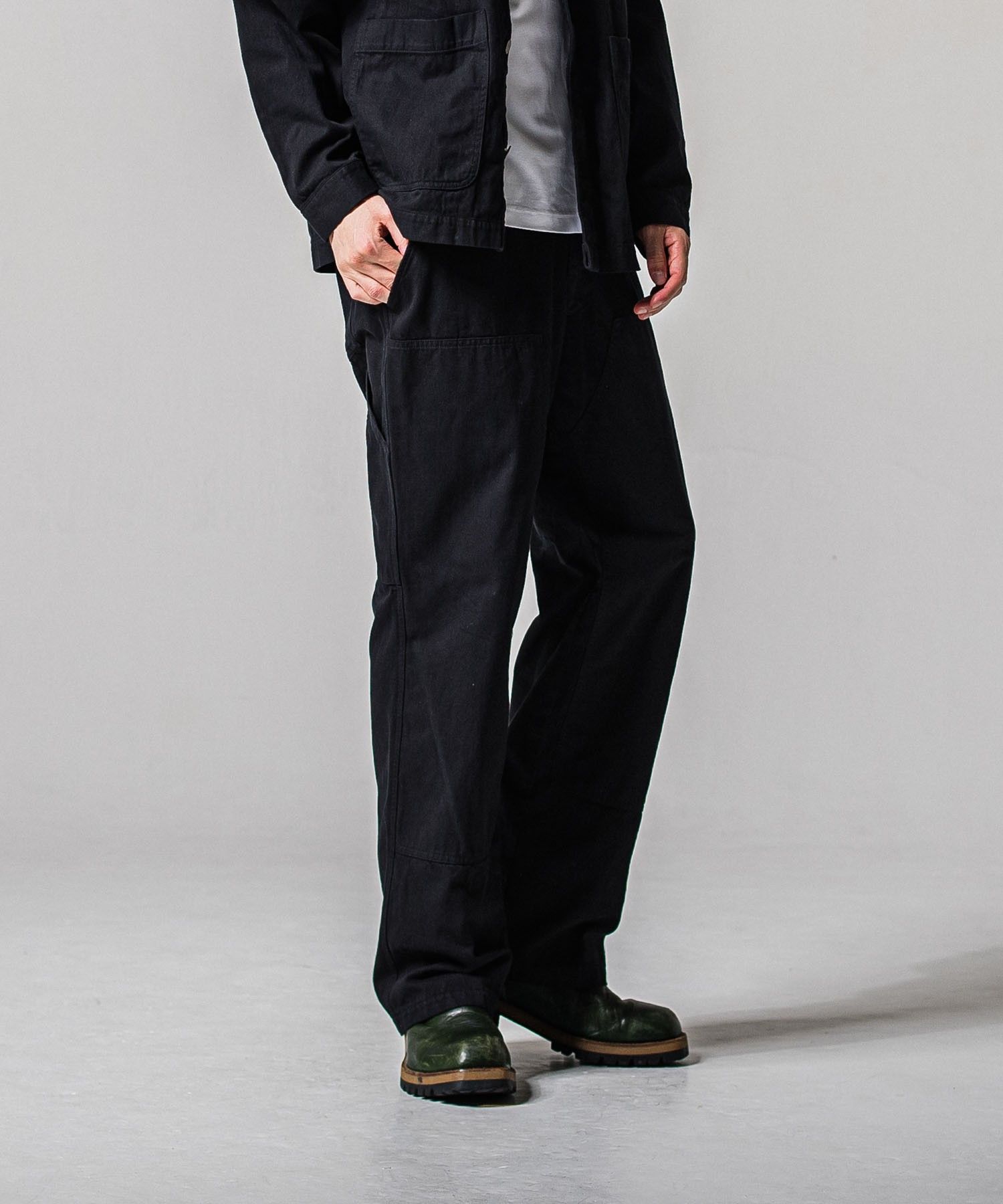 double knee PT (BLACK ) 綿 / スラッシュサイドポケット /  ウエストゴム/ドローコード / 手洗可 / RC39-ST-041