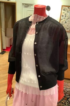 ビスコースリネンシアーカーディガン 麻混（ブラック ）/  ドライタッチ / クルーネック