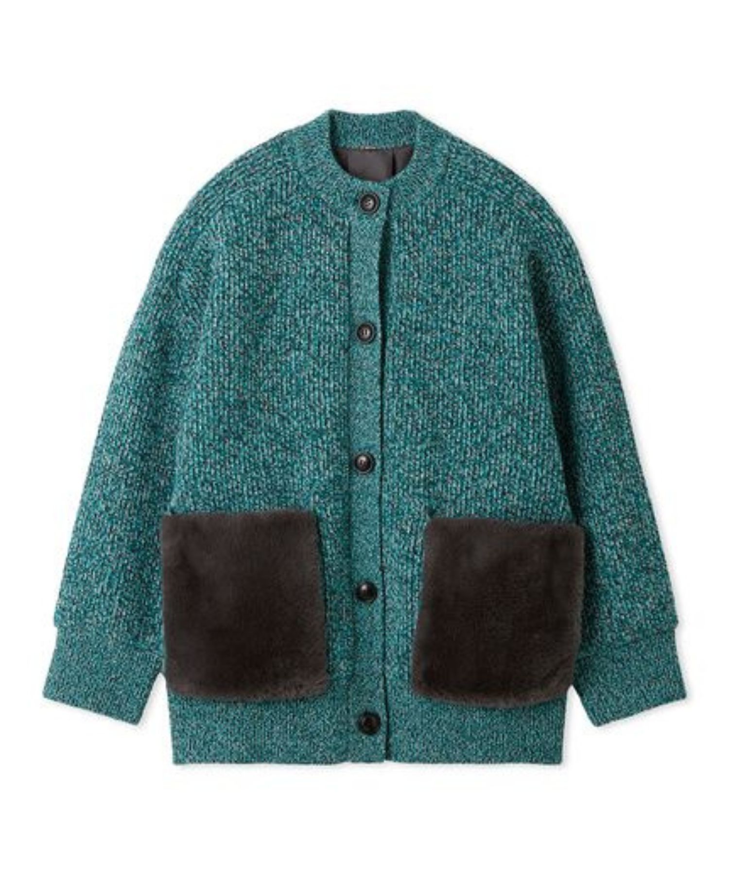 2WAYファーポケットMIXヤーンカーディガン ( TUQ ) 羊毛  / ファー取り外し/ 裏地 / リブ編み /  09WND255102