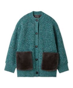 2WAYファーポケットMIXヤーンカーディガン ( TUQ ) 羊毛  / ファー取り外し/ 裏地 / リブ編み /  09WND255102