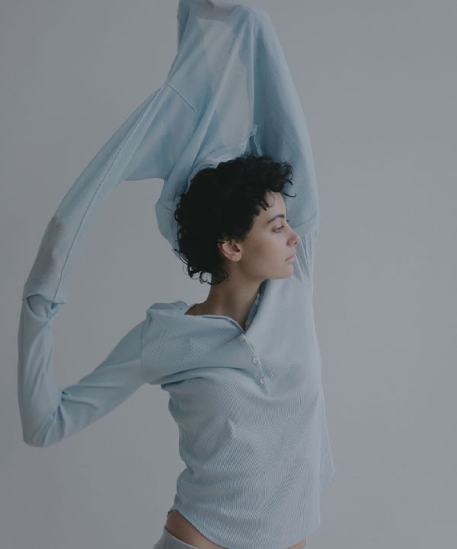 ヘンリーネックシアーニットプルオーバー(ライトブルー) 綿 / ウォッシャブル / 手洗い可 / シアー素材 / 1226211066