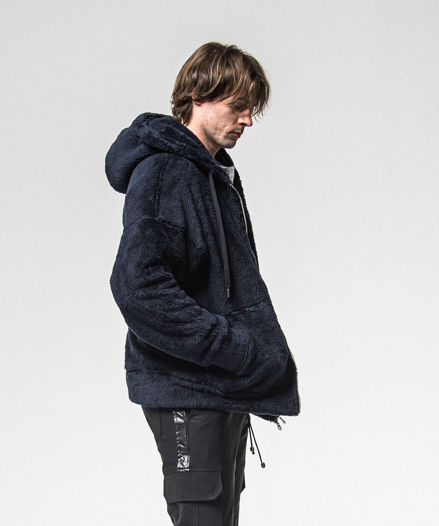 BOA zip loose hoodie (NAVY) ポリエステル / サイドパッチポケット / オーバーサイズ /ドロップショルダー / 軽量 /   RC38-C-007
